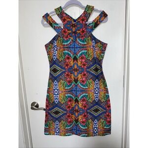 Taylor Sheath Mini Dress Colorful Tropical Cutouts Shoulders Women 6 Floral